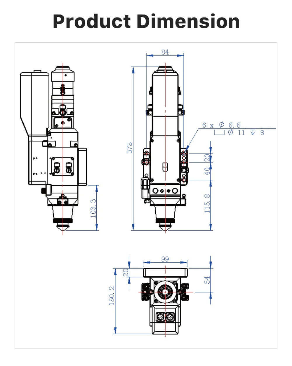 Sky Fire Laser WSX laser cutting head nc30e dimension