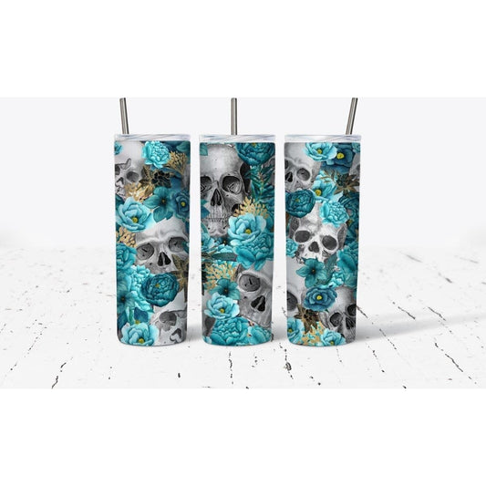 Skull with Roses 20oz Skinny Tumbler With Straw and Lid – She Shed Craft  Store