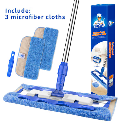 MR.SIGA Pet Hair Removal Rubber Broom with Built in Squeegee, 2 in 1 Floor  Brush for Carpet, 62 inch Adjustable Handle, Includes One Microfiber Cloth  for Floor Dusting