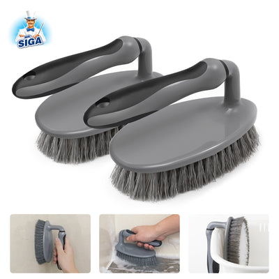 MR.SIGA Floor Scrub Brush with Long Handle, 2 in 1 Scrubber and Squeegee  for Cleaning Bathroom, Patio, Garage, Wall, Tile with Stiff Bristles