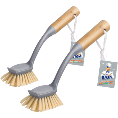 Smart Design Palm Brush & Stand - Contoured Non-Slip Grip - No-Leak Valve - Long Lasting Bristles - Odor Resistant - Dishwasher Safe - Cleaning Pots