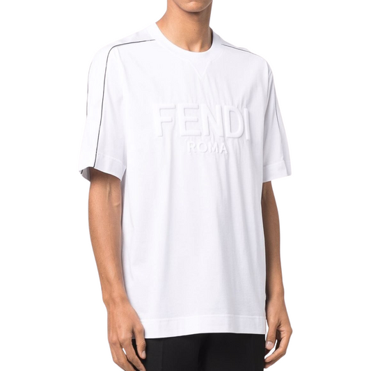 Fendi Black Embossed Logo Print Cotton Fendirama T-Shirt M at