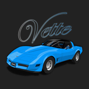 82 Blue Chevy Corvette Tee - finerag.com