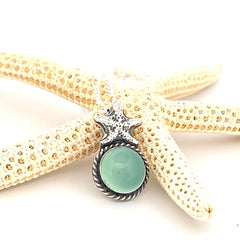 starfish silver pendant necklace with aqua chalcedony