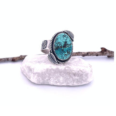 turquoise and leaf silver ring