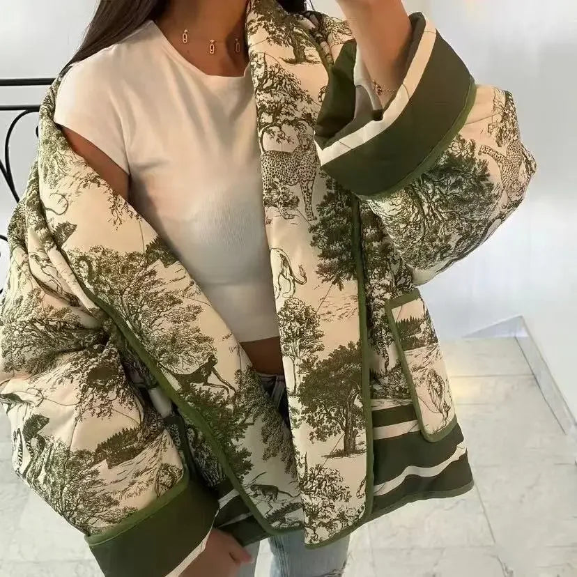 Autumn/Winter Printed Oversize Coat with Pockets for Office Wear - Image 6