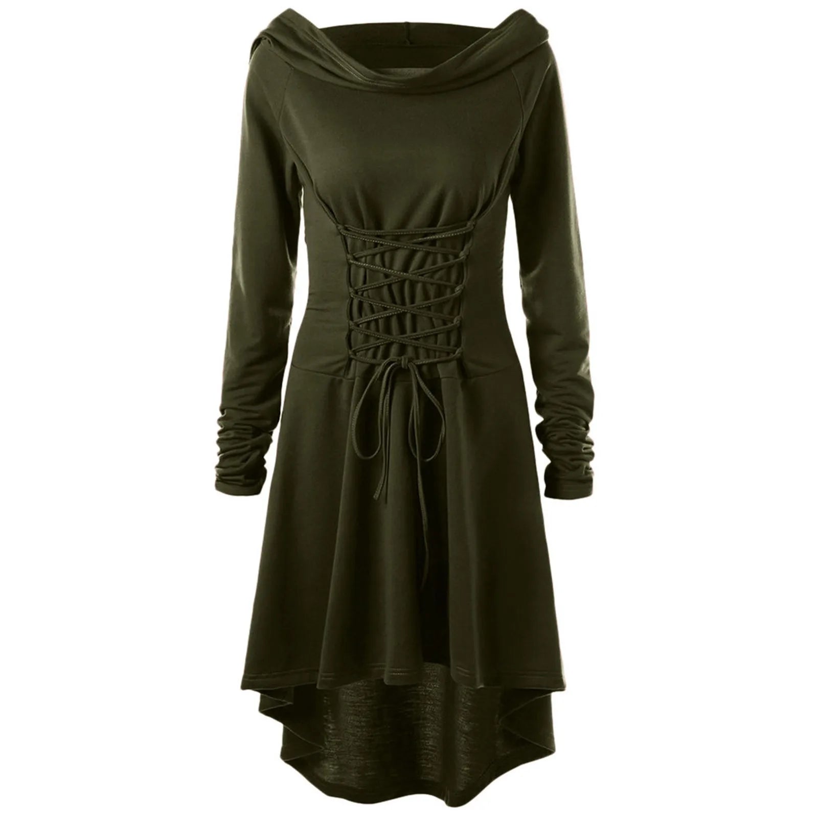Women’s Solid Color Festival Dress with Long Sleeves and Hood