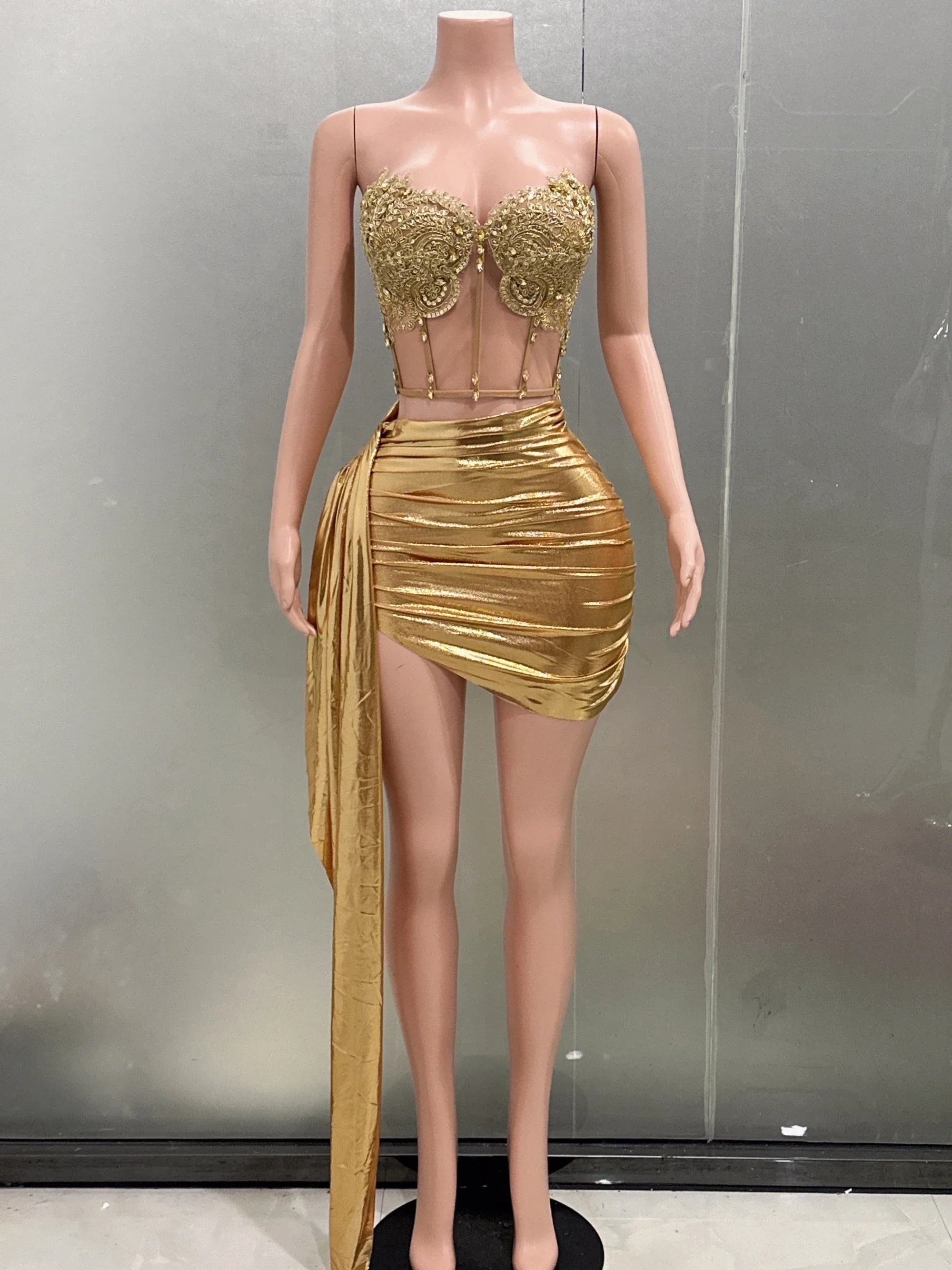 Gold Strapless Bodycon Mini Dress for Nightclub Party Wholesale