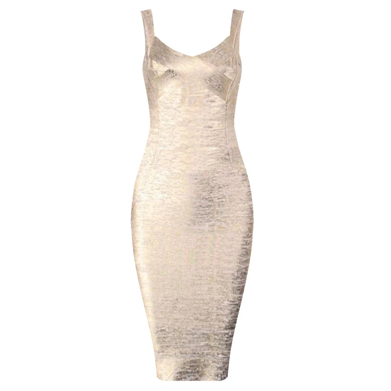Gold Foil Printed Rayon Bandage Dress – Sexy Celebrity Cocktail