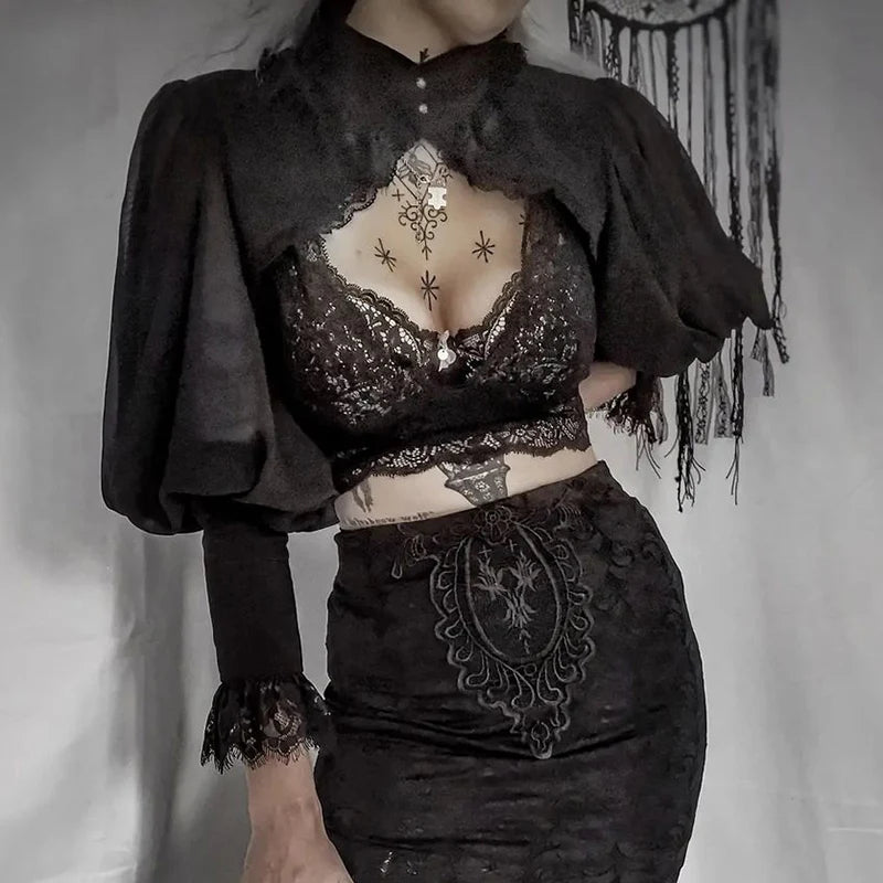 Long Sleeve Lace Smocks - Sexy Streetwear Halloween Top