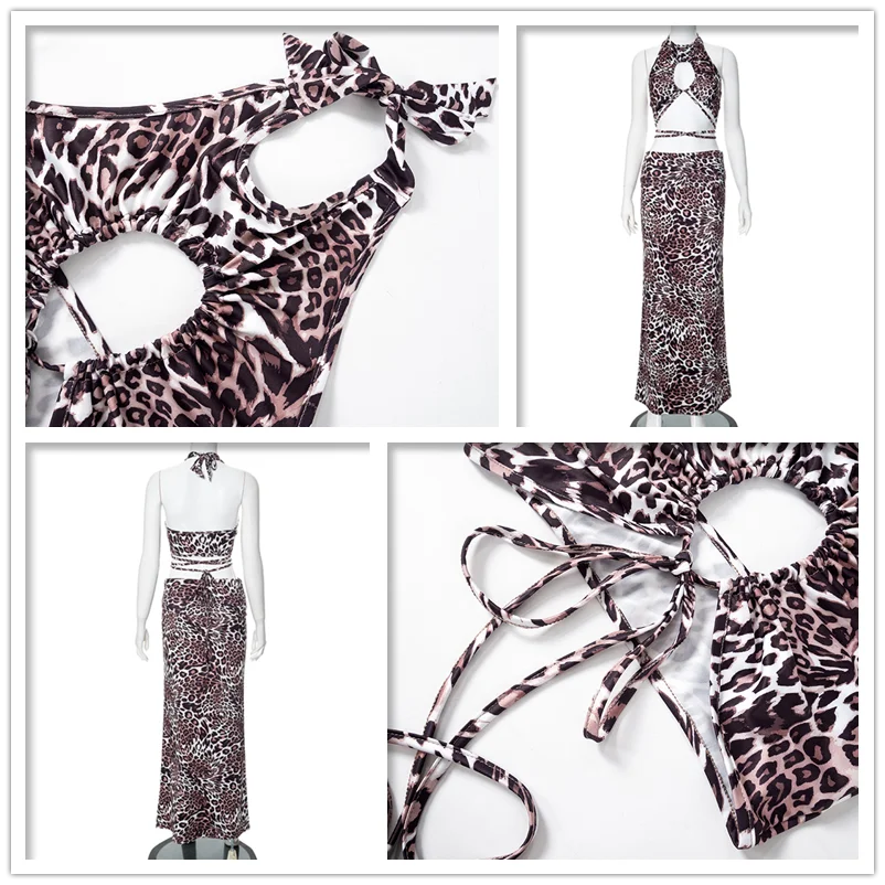 Leopard Print Crop Top and Skirt Set for Women