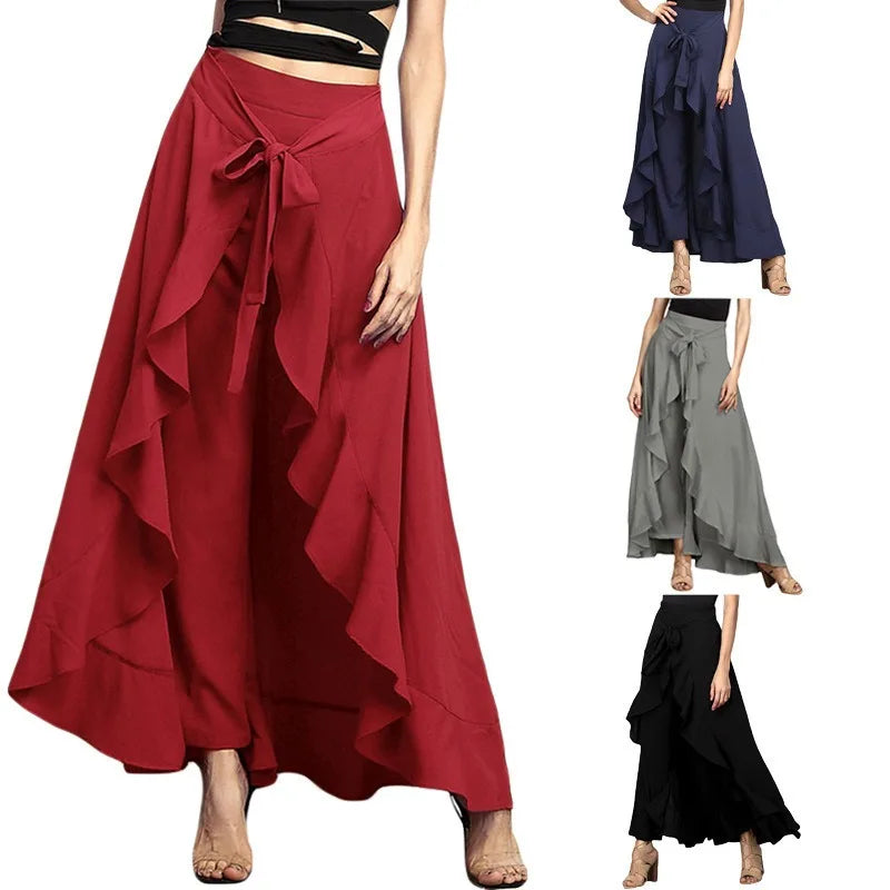 High waist ruffle hem pants skirt for women party outfit