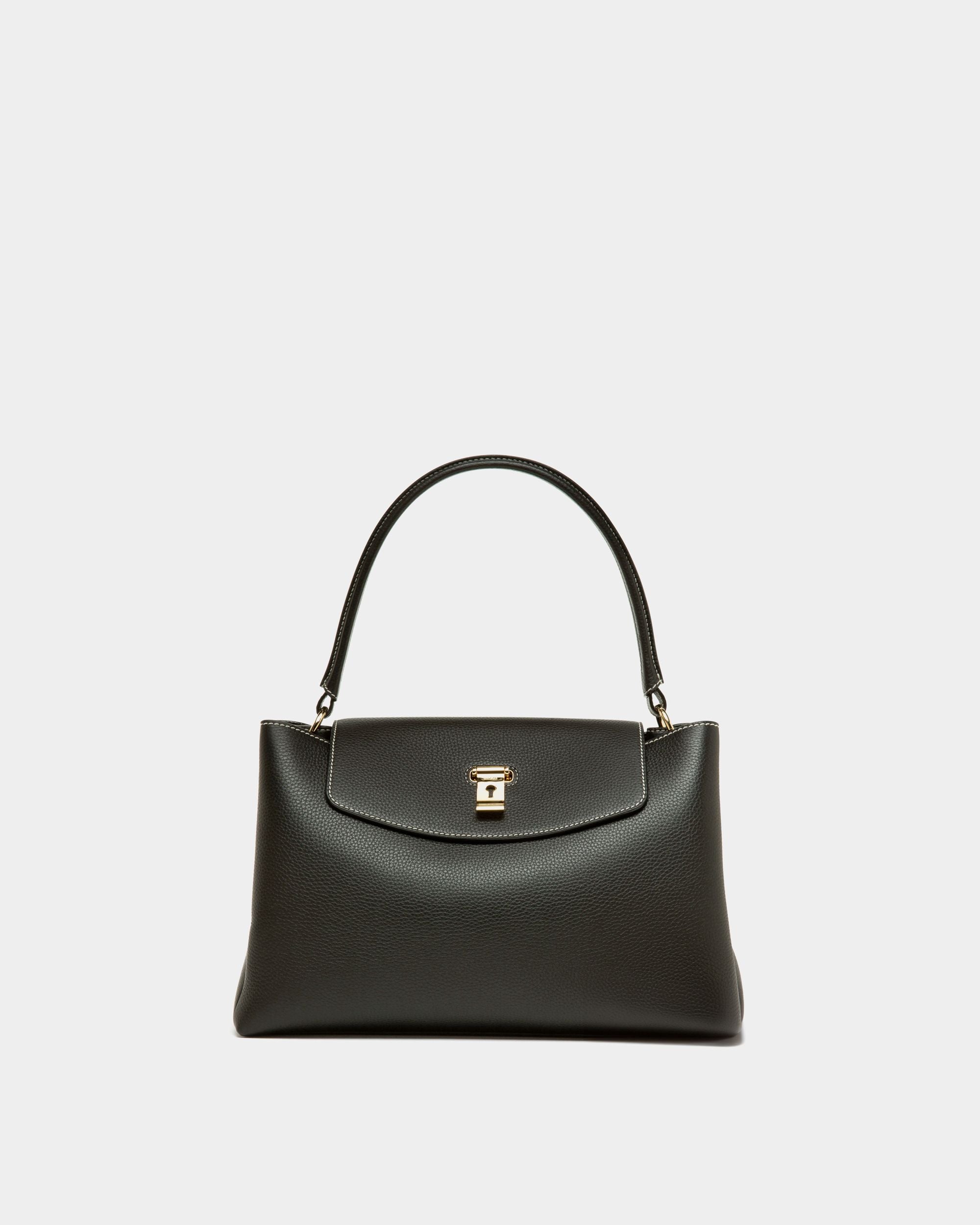 Women's Lock Me Top Handle Bag In Black Leather | Bally | Still Life Front