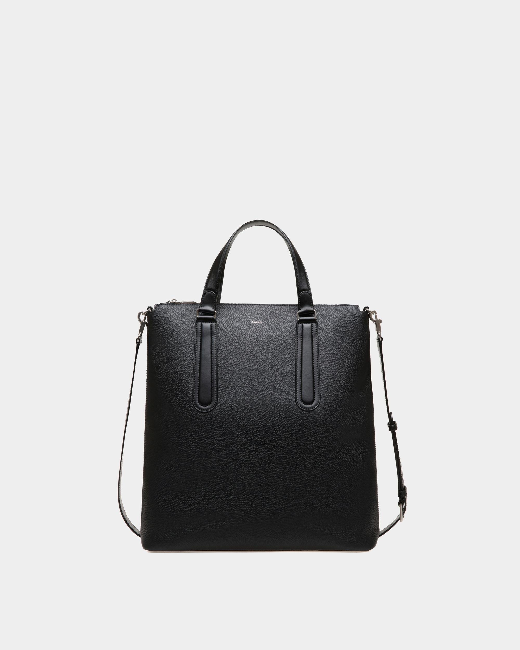 Spin | Men's Tote in Black Grained Leather | Bally | Still Life Front