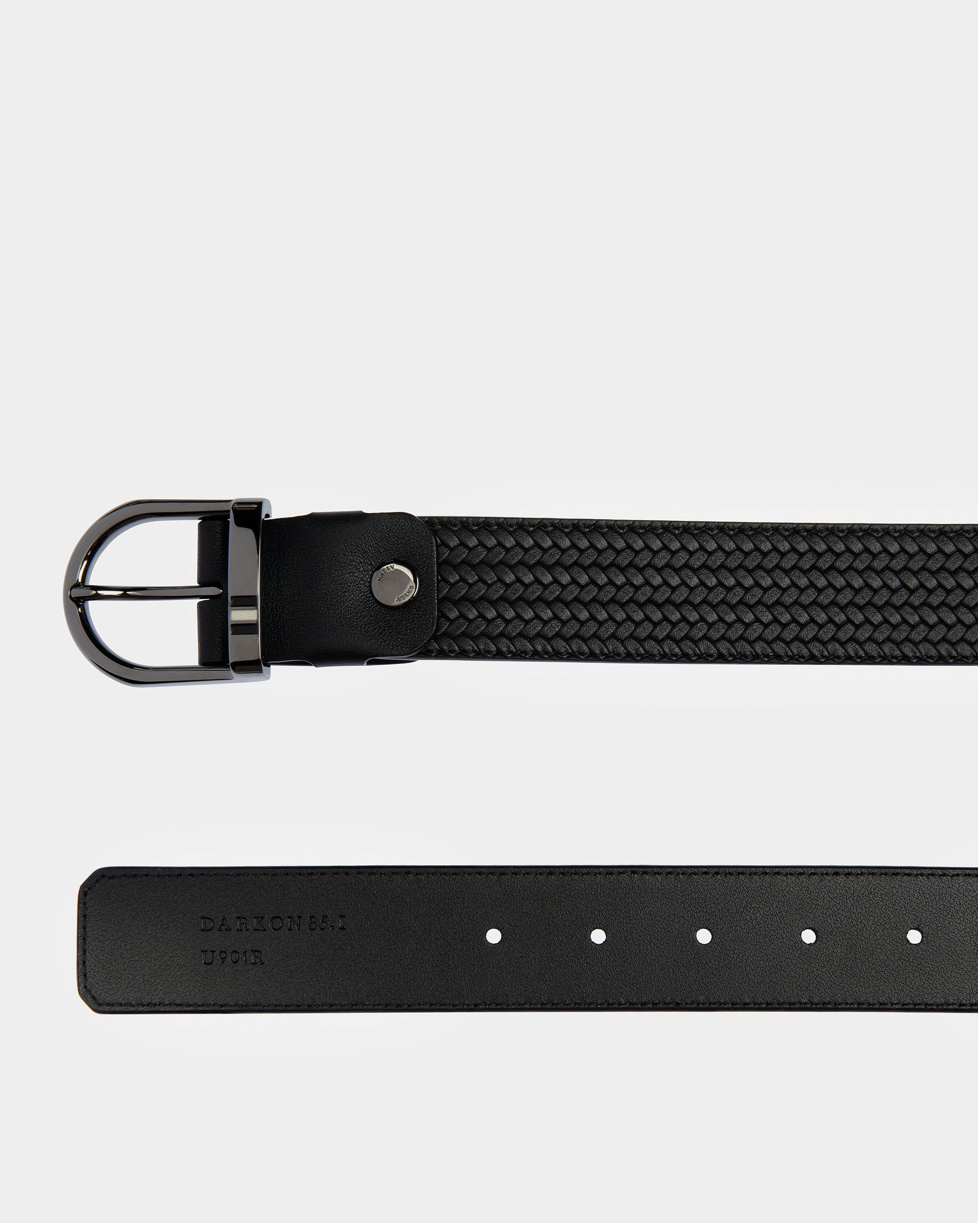 Black Grained Leather and Black Leather Reversible Belt SS24