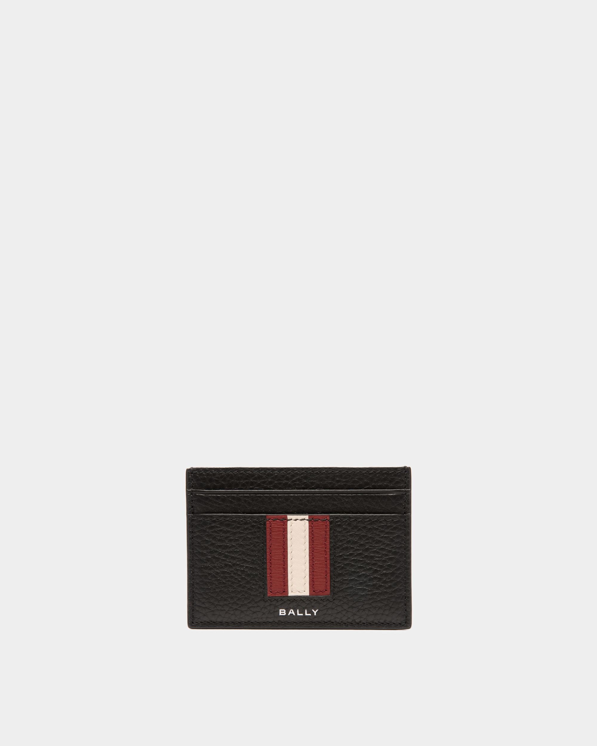 Ribbon | Men's Card Holder in Black Grained Leather | Bally | Still Life Front
