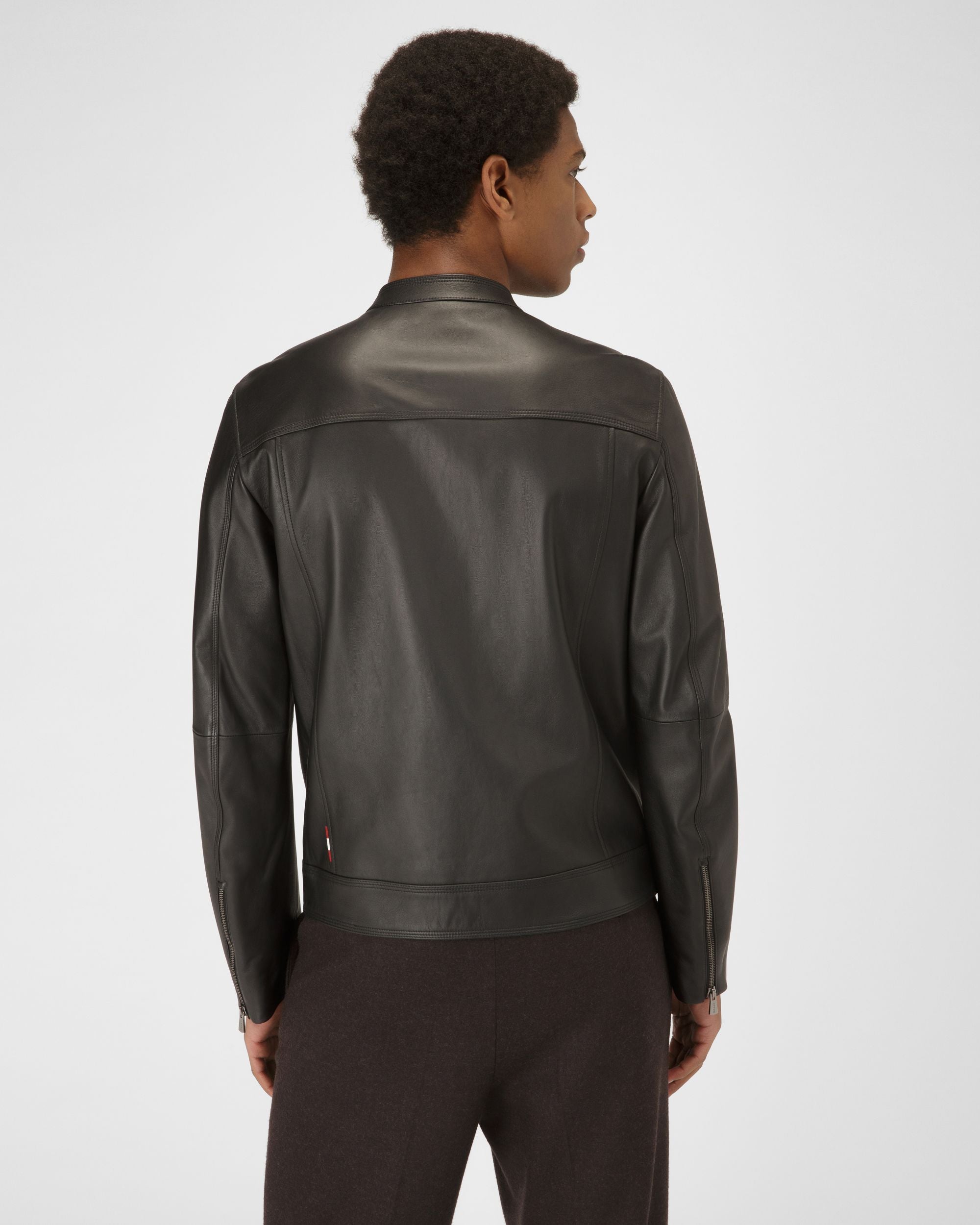 High Neck Blouson | Men\'s Outerwear | Black Leather | Bally