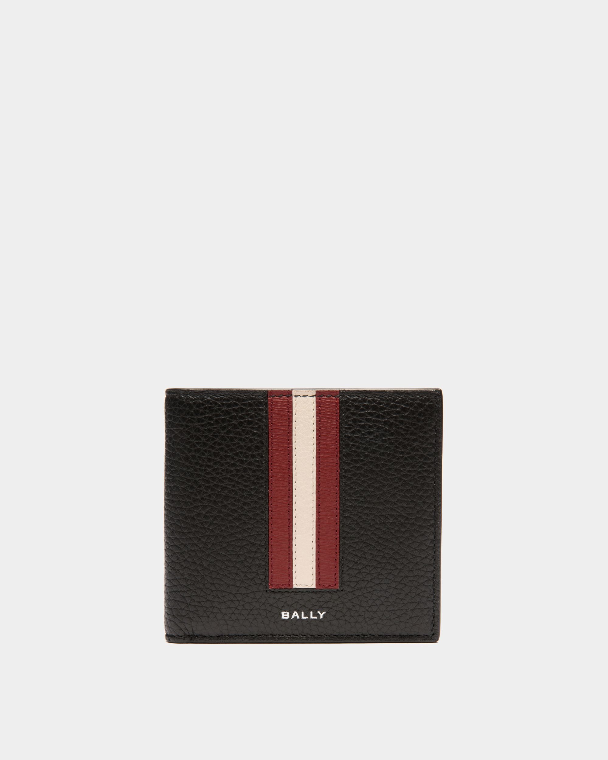 Ribbon | Men's Bifold Wallet in Black Grained Leather | Bally | Still Life Front