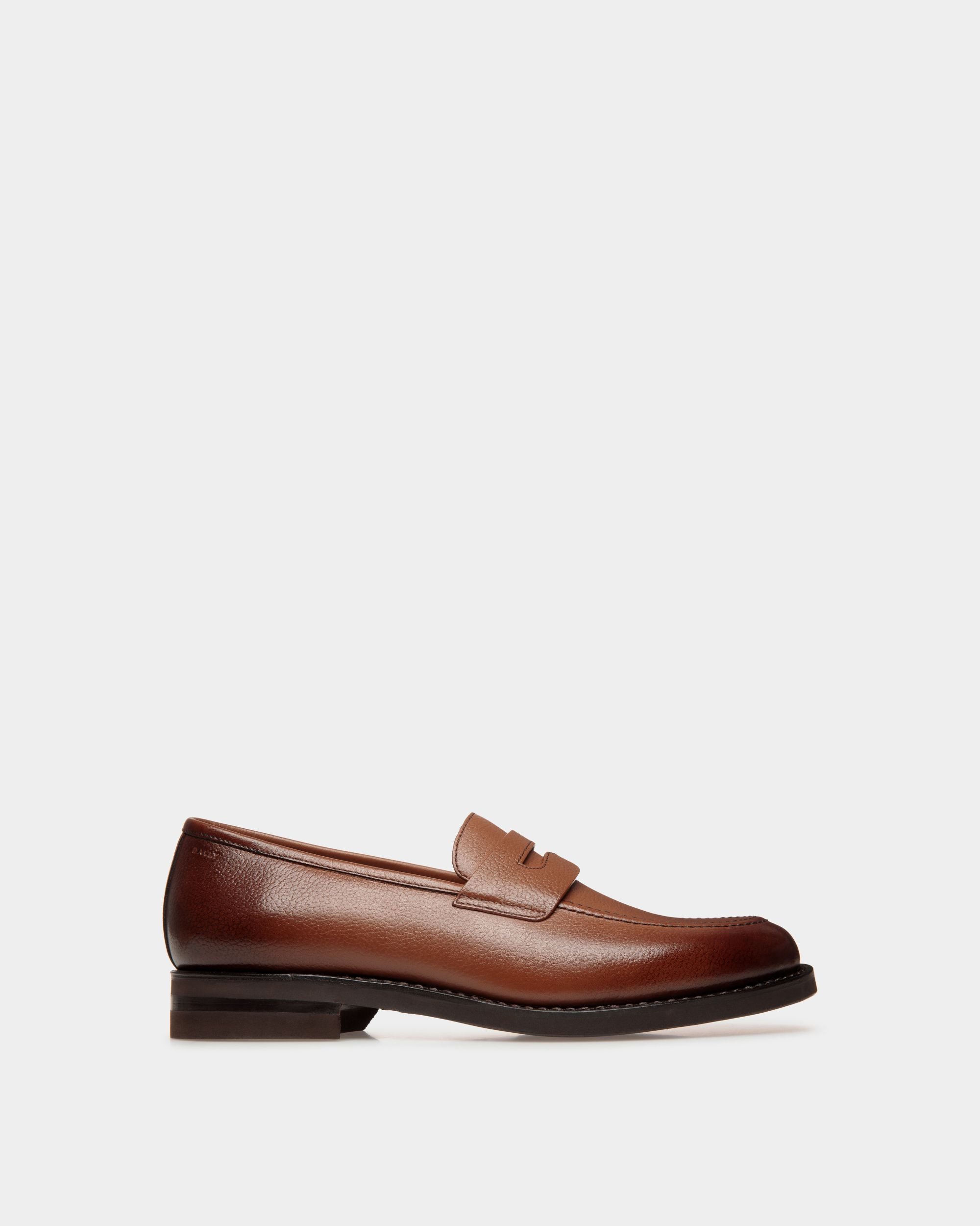 Schoenen | Men's Loafer in Brown Embossed Leather | Bally | Still Life Side