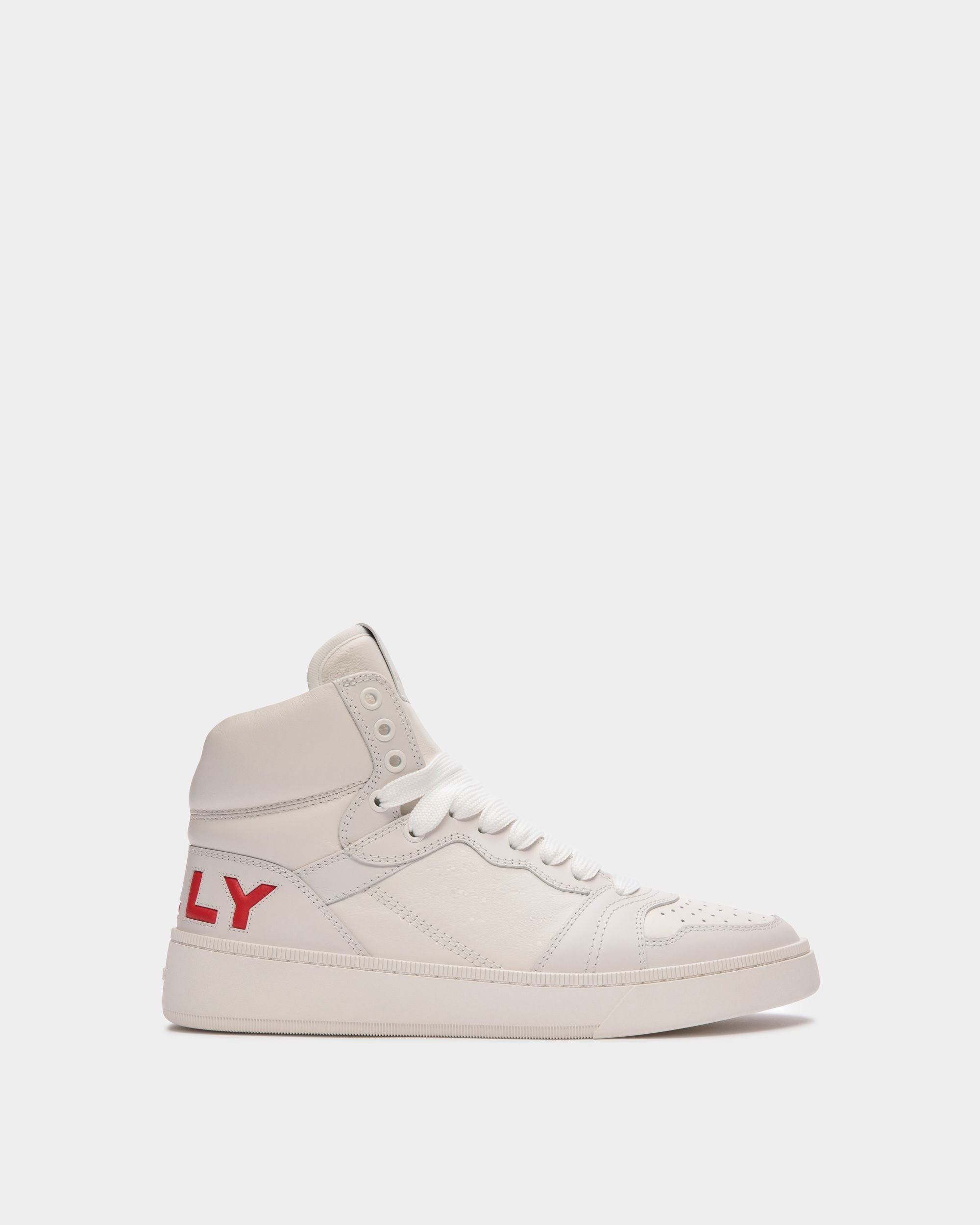 Raise | Men's High-Top Sneaker in White Leather | Bally | Still Life Side