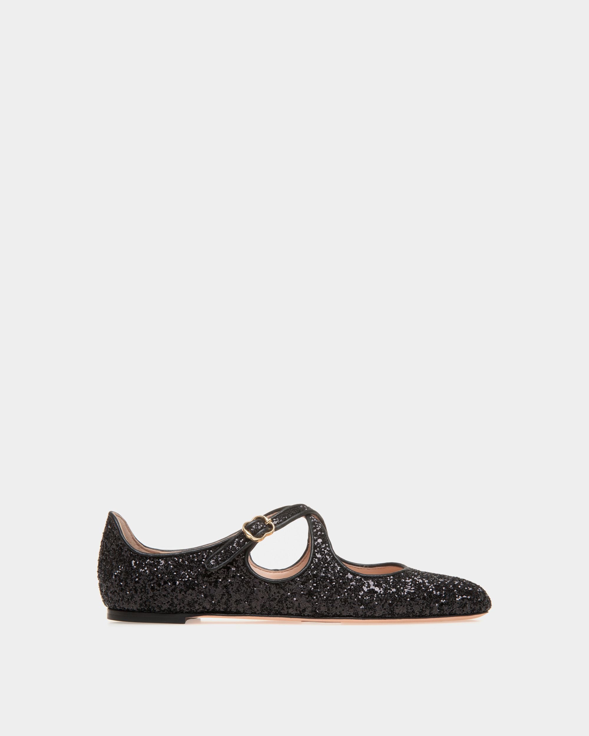 Ballyrina | Women's Flat in Black Glitter | Bally | Still Life Side