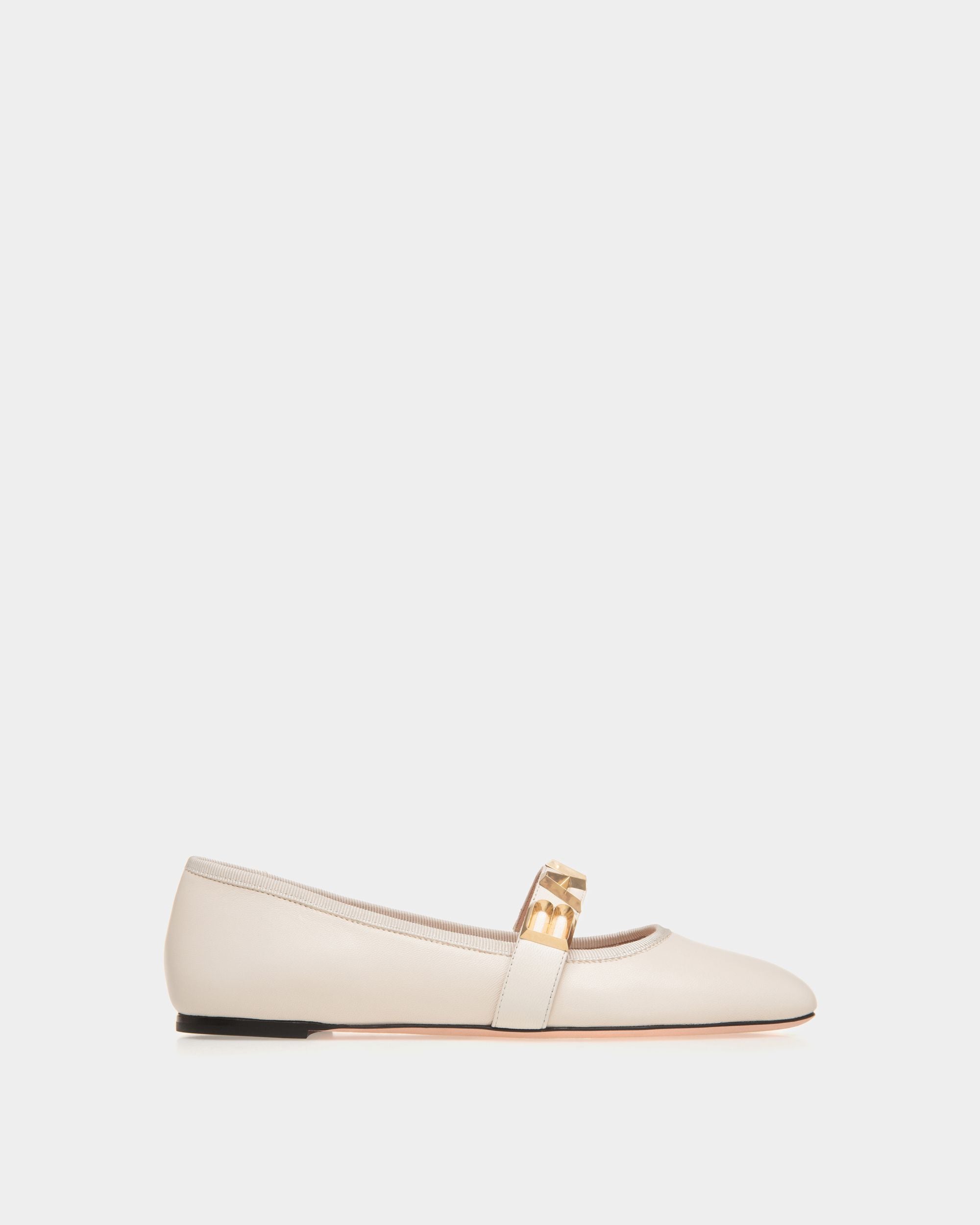 Ballyrina | Women's Flat in White Leather | Bally | Still Life Side