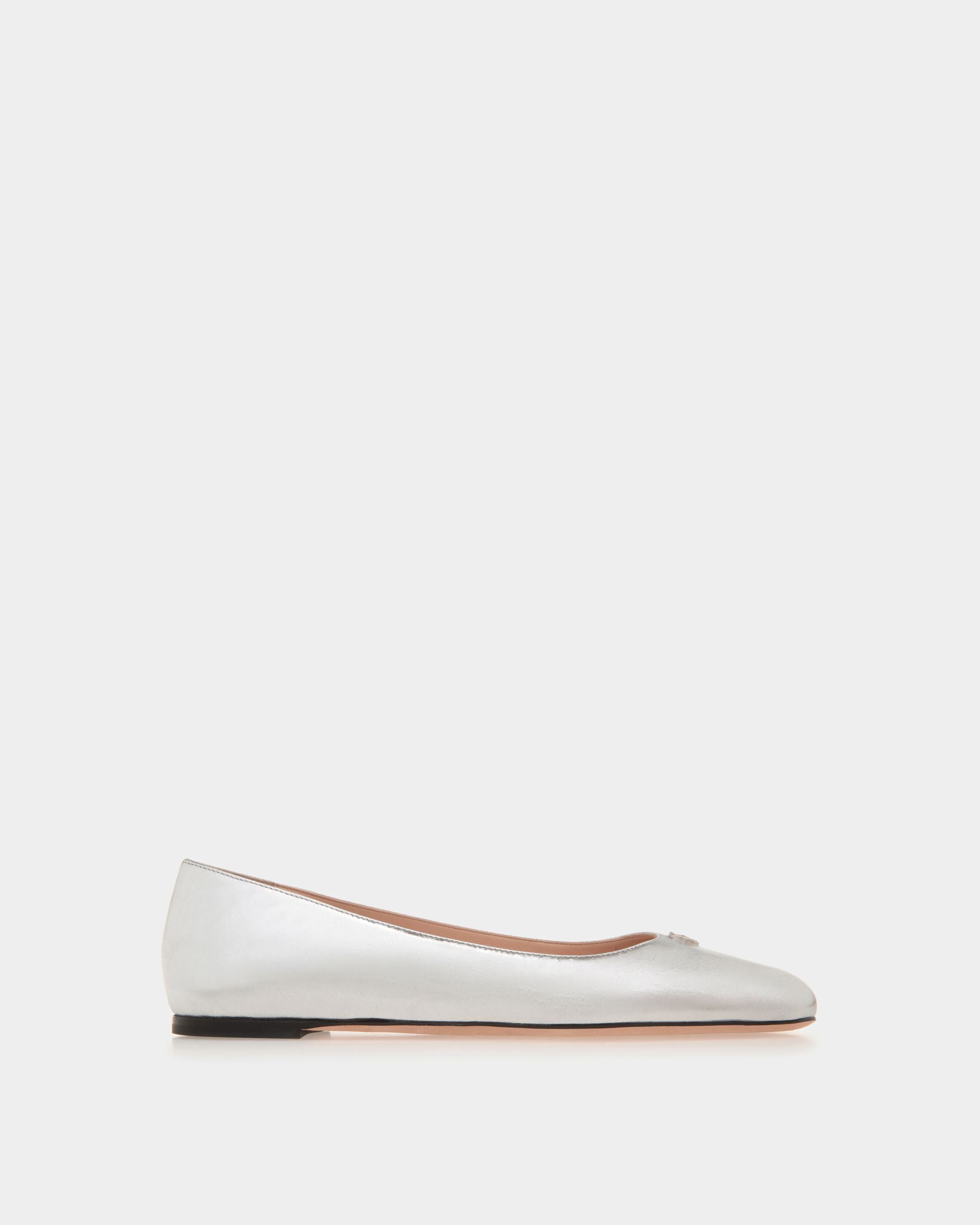 Ballyrina | Women's Flat in Silver Metallic Leather | Bally | Still Life Side