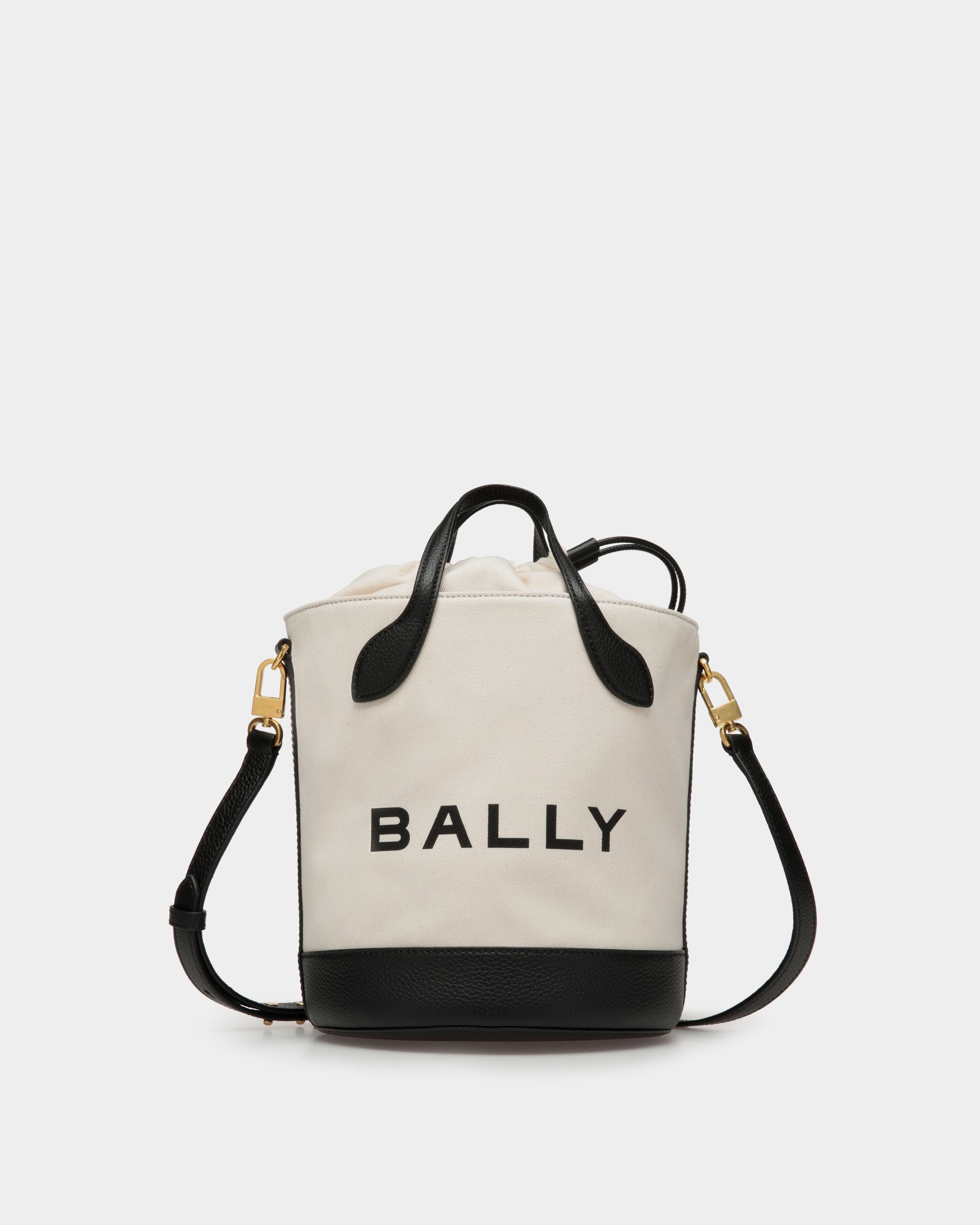 Bar 8 Hours | Women's Bucket Bag | Natural And Black Fabric | Bally | Still Life Front
