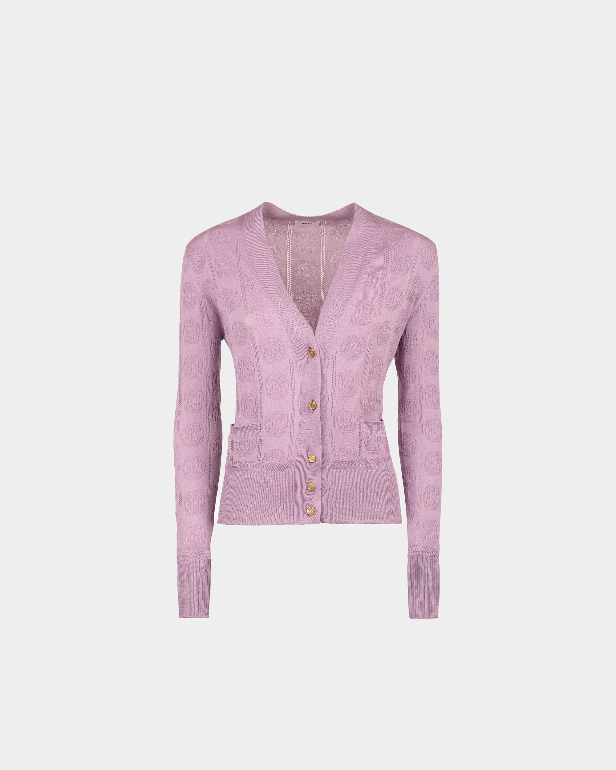 Women's Lilac Cardigan in a Silk Blend | Bally | Still Life Front