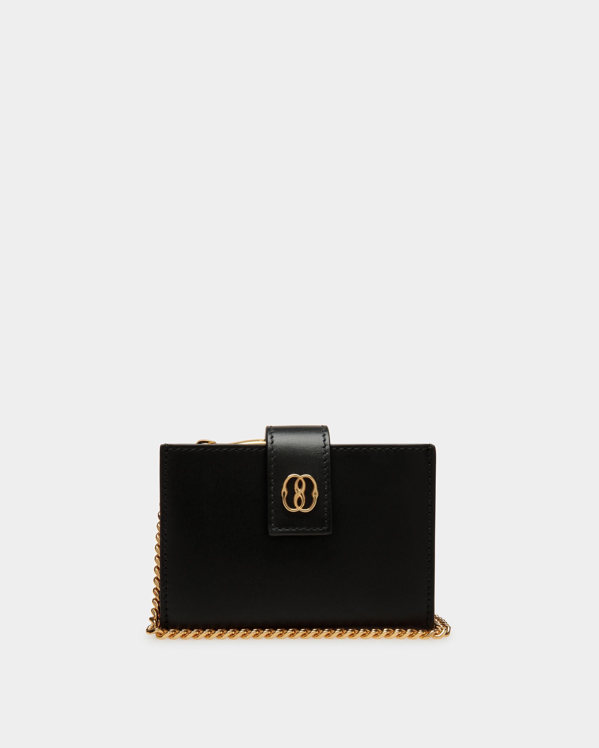 Emblem Card Holder | Women's Card Holder | Black Leather | Bally | Still Life Front