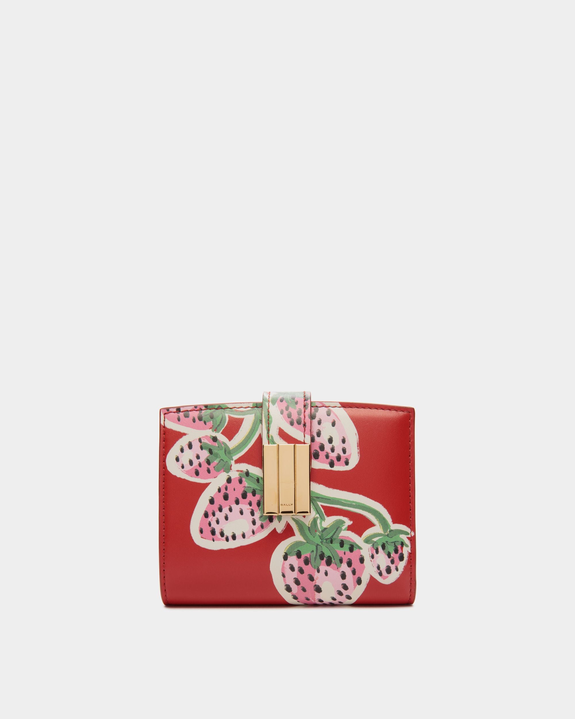 Ollam | Women's Wallet in Strawberry Print Leather | Bally | Still Life Front