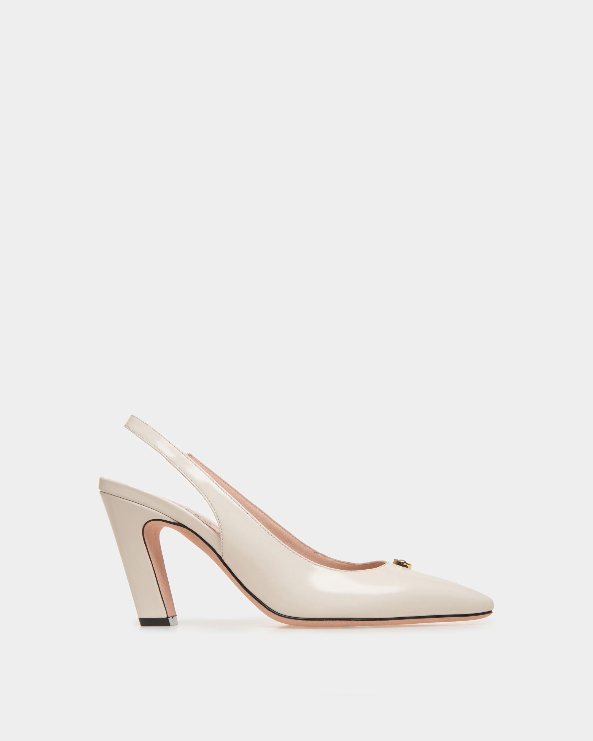 Sylt | Women's Slingback Pump in White Leather | Bally | Still Life Side