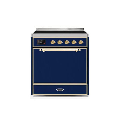 ILVE Majestic II 30 Inch Electric Freestanding Induction Range with Solid Door and Brass Trim