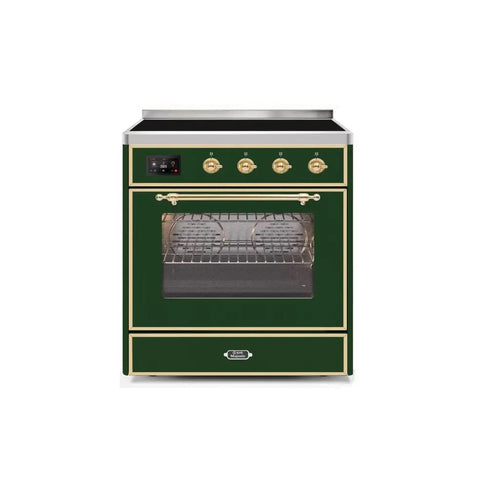 ILVE Majestic II 30 Inch Freestanding Electric Induction Range with Brass Trim