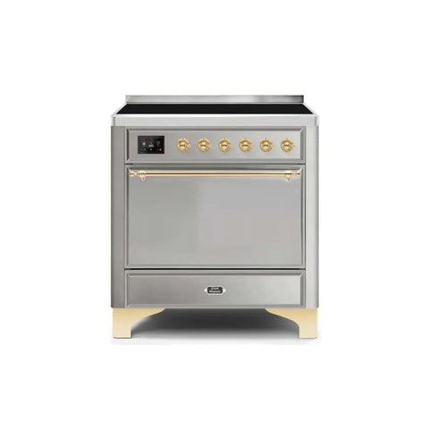 ILVE Majestic II 36 Inch Electric Freestanding Induction Range with Solid Door and Brass Trim
