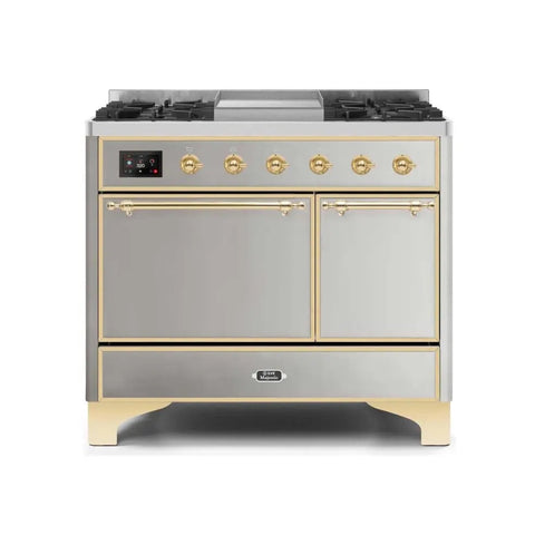 ILVE Majestic II 40 Inch Dual Fuel Liquid Propane Freestanding Range and Electric Oven with Brass Trim