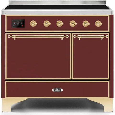 ILVE Majestic II 40 Inch Electric Freestanding Induction Range with Solid Door and Brass Trim