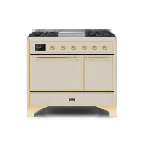 ILVE Majestic II 40 Inch Freestanding Dual Fuel Natural Gas Range and Electric Oven with Brass Trim