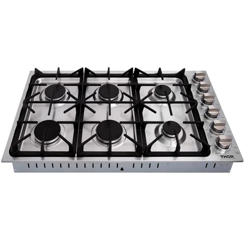 Thor 36 Inch Professional Drop-In Gas Cooktop with Six Burners in Stainless Steel