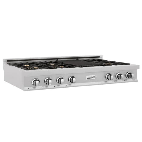 ZLINE 48 Inch Porcelain Gas Stovetop in DuraSnow Stainless Steel with 7 Gas and Griddle (RTS-48)