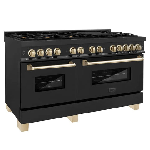 ZLINE Autograph Edition 60" 7.4 cu. ft. Dual Fuel Range with Gas Stove and Electric Oven in Black Stainless Steel with Accents (RABZ-60)