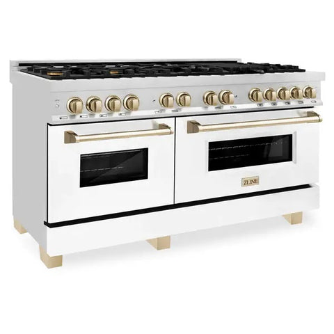 ZLINE Autograph Edition 60 in. 7.4 cu. ft. Dual Fuel Range with Gas Stove and Electric Oven in DuraSnow Stainless Steel with White Matte Door and Accents (RASZ-WM-60)