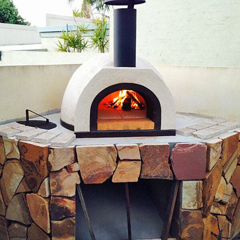 DIY Tuscany Wood-Fired Outdoor Pizza Oven Kit with Stainless Steel Flue and Black Door