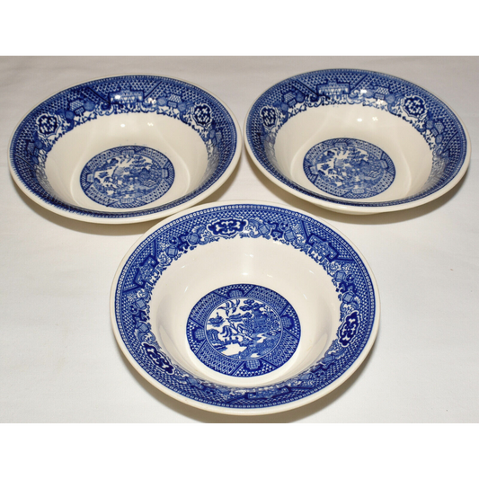 Intricate Blue and White Vine Motif Japanese Cereal Bowl Set for Six