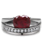 TK089 - High polished (no plating) Stainless Steel Ring with AAA Grade CZ  in Ruby