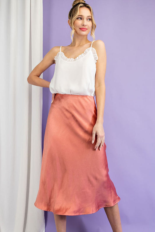 Beach Days Coral Pink High-Low Midi Skirt