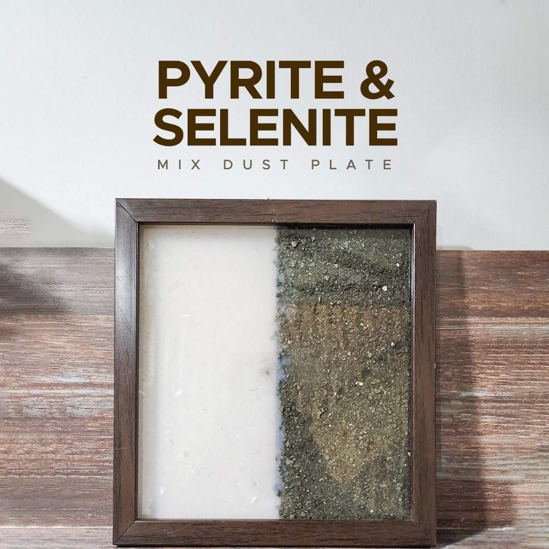 Pyrite & Selenite Dust Plate (Complimentary wooden frame) - studdmuffynlife product image