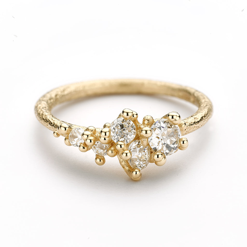 Antique Diamond Asymmetric Tapering Ring with Granules from Ruth Tomlinson