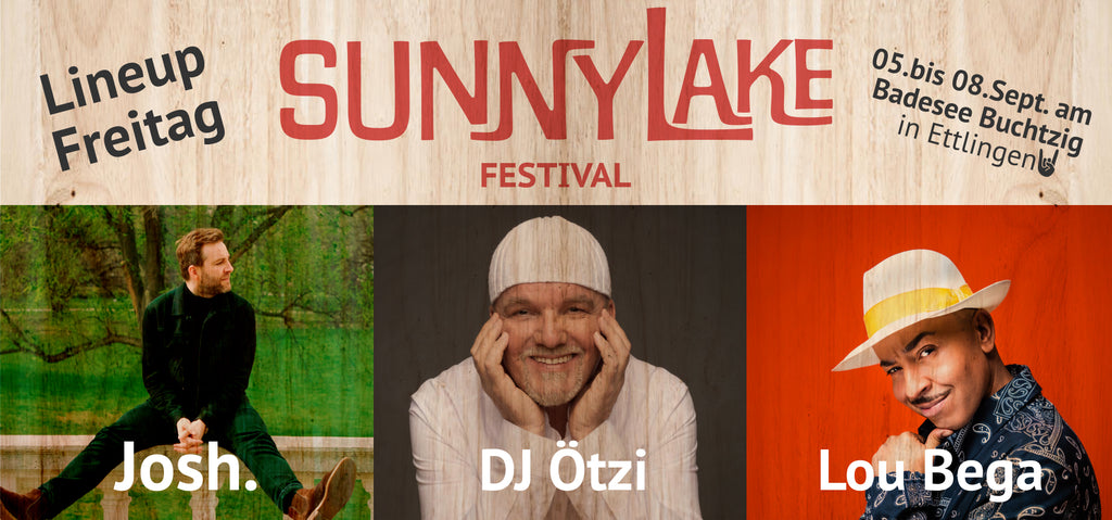 Bild von DJ Ötzi, Josh. und Lou Bega, welche auf dem SunnyLake Festival bei Karlsruhe im September auftreten werden.