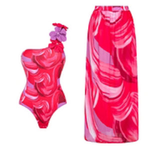 2024 3D Flower One Piece Swimsuit and Skirt Swimwear Women One Shoulder Bodysuit Monokini  Swim Suit Bathing Suit Beachwear - Outlets Forever